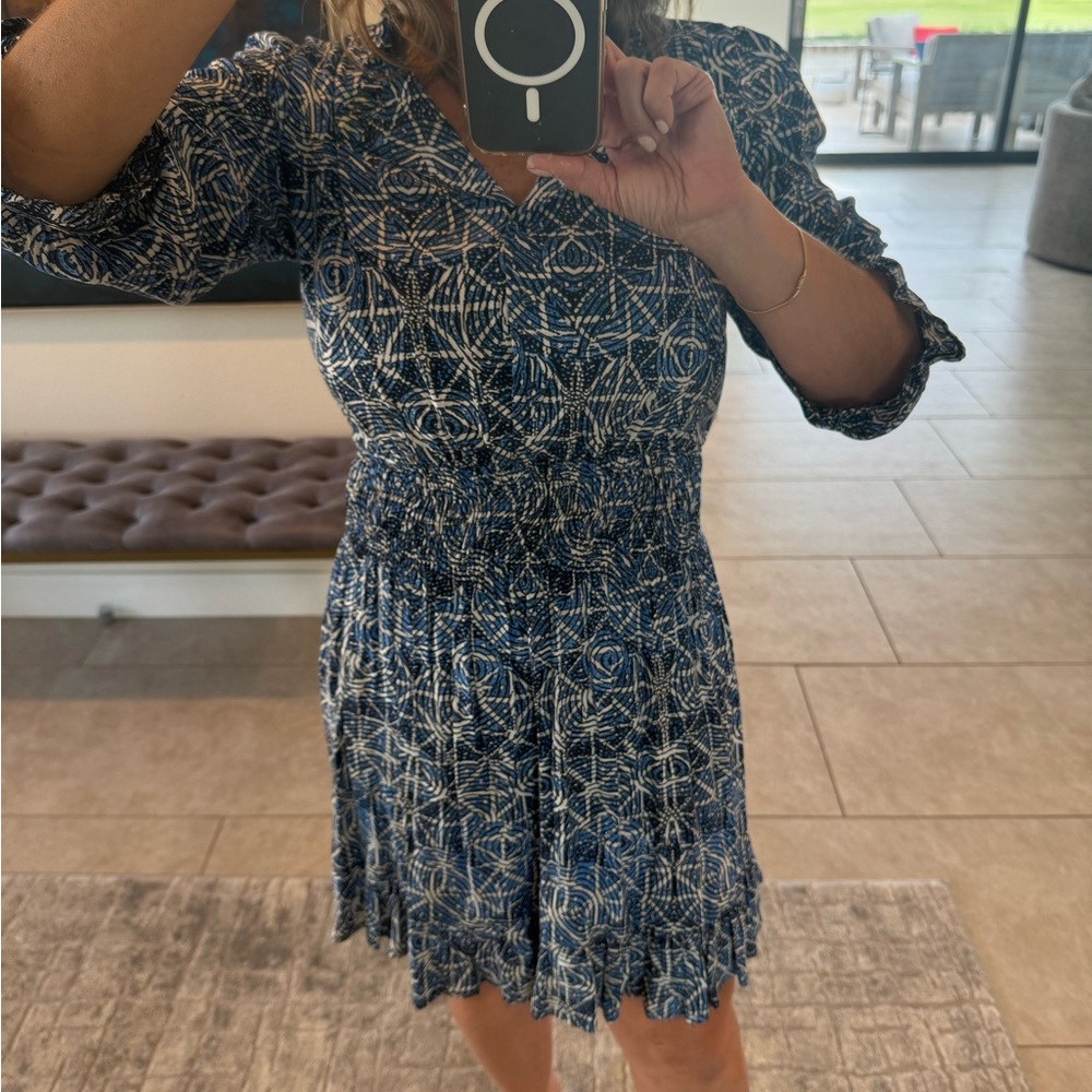 Maje size 2 blue print with ruffles dress. Excellent condition